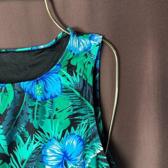 Lands' End Women's 4, 2-10 LONG Floral Print High Neck Swimwear Tankini Top Chlo - Picture 2 of 9